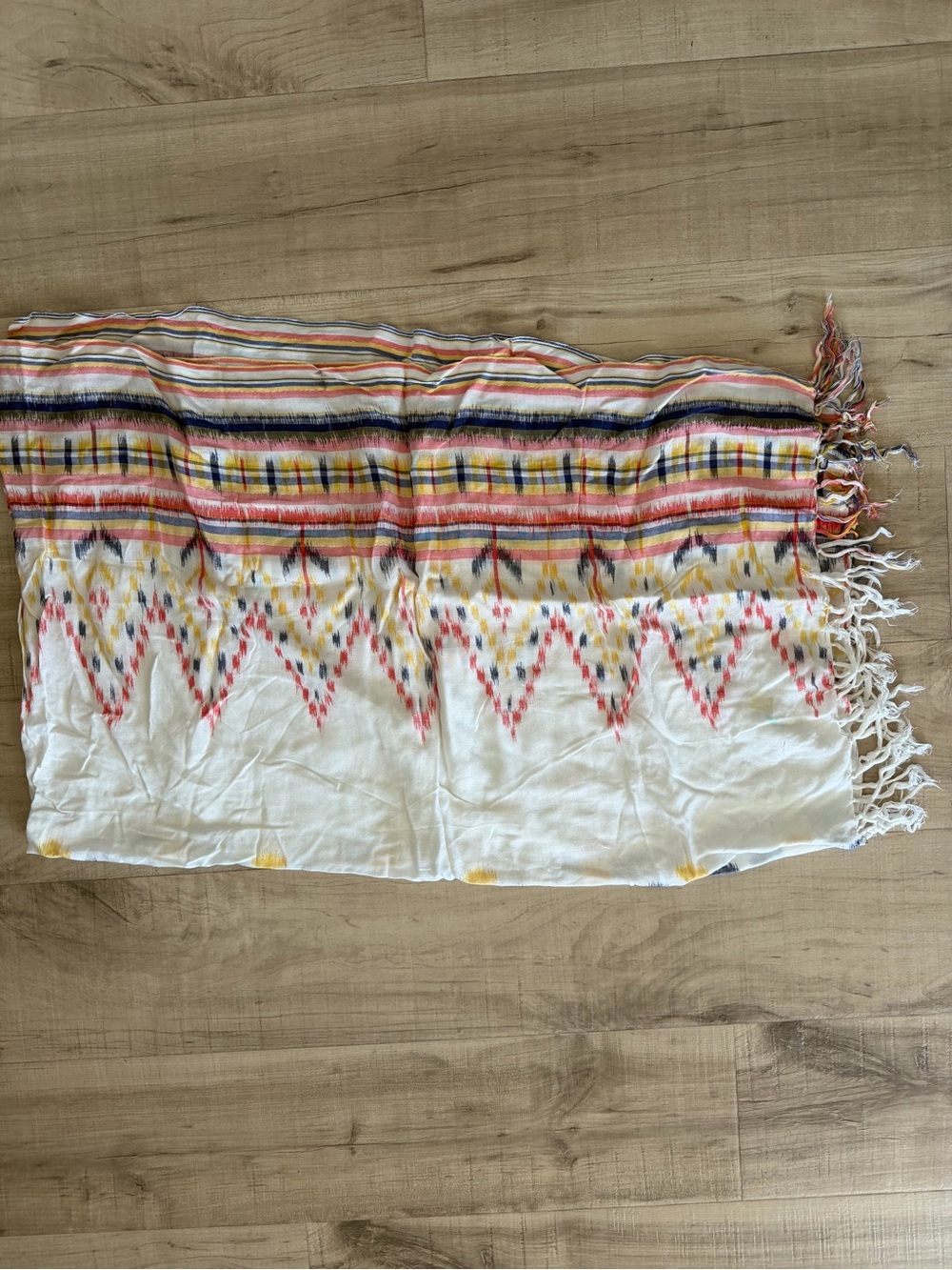 Lightweight White Patterned Fringe Scarf  sarong swim cover up Multicolor